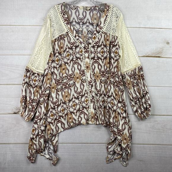 Gimmicks By BKE Women’s M Oversized Tunic Lace Asymmetrical Hem Boho Festival - Picture 1 of 11